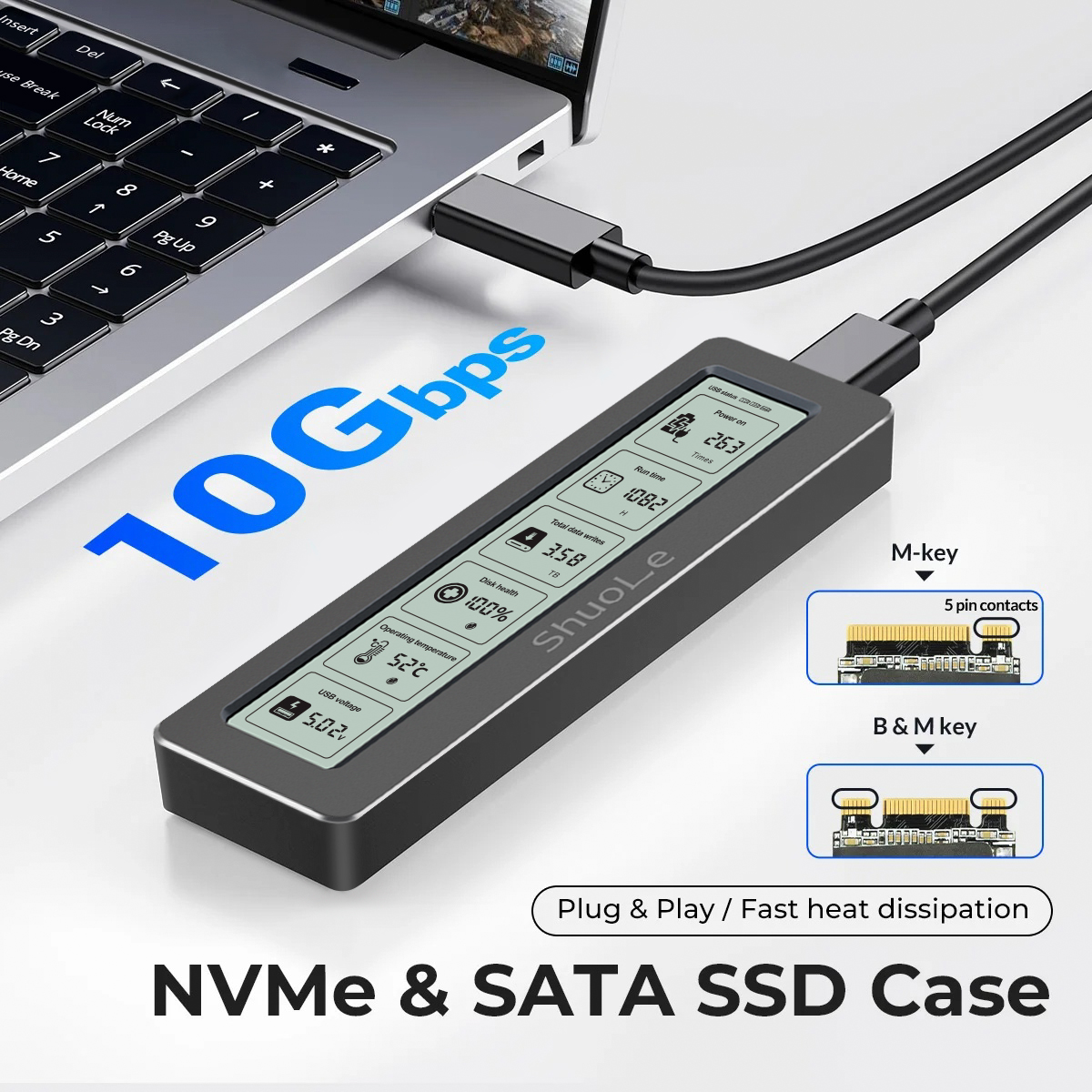 M.2 SSD NVMe Case USB3.2 Gen2 Type C 10Gbps PCIe SSD Case M.2 NVME SATA Enclosure Disk Box Tool Free SSD Aluminum Case