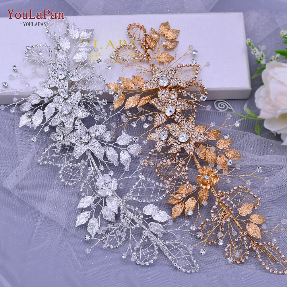 Topqueen  hp282 silverbröllop headpiece bröllop hårband kristall huvudstycken för brud flätade pannband brud tiara och krona