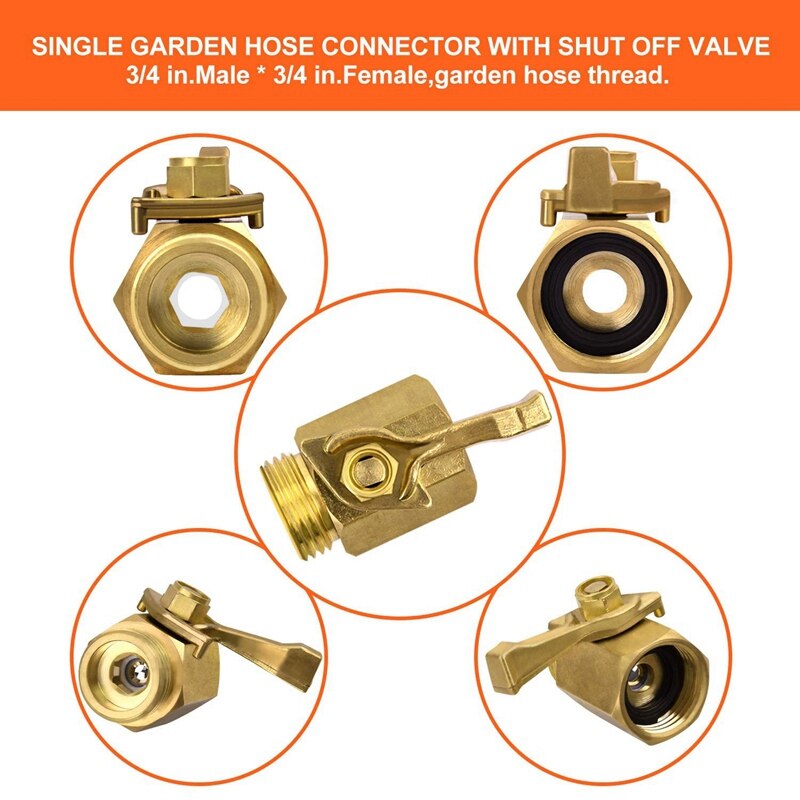 Hose Shut Off Valve, 3/4 Inch Brass Garden Hose Shut Off Valve Faucet Heavy Duty Water Flow Control Hose Connector