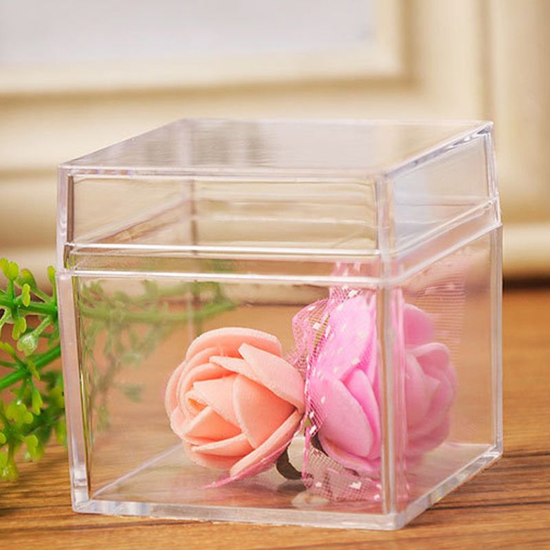Clear Acrylic 5 Sided Jewelry Display Storage Box Case Square Cube Props Box