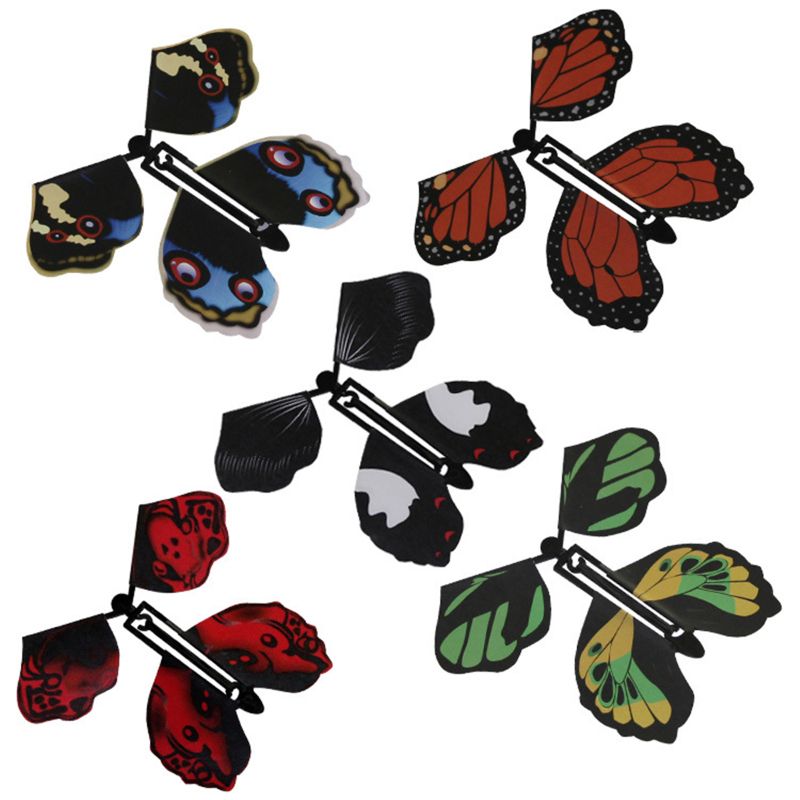 5pcs Magic Flying in the Book Butterfly Rubber Band Powered Wind Up Butterfly null: Default Title