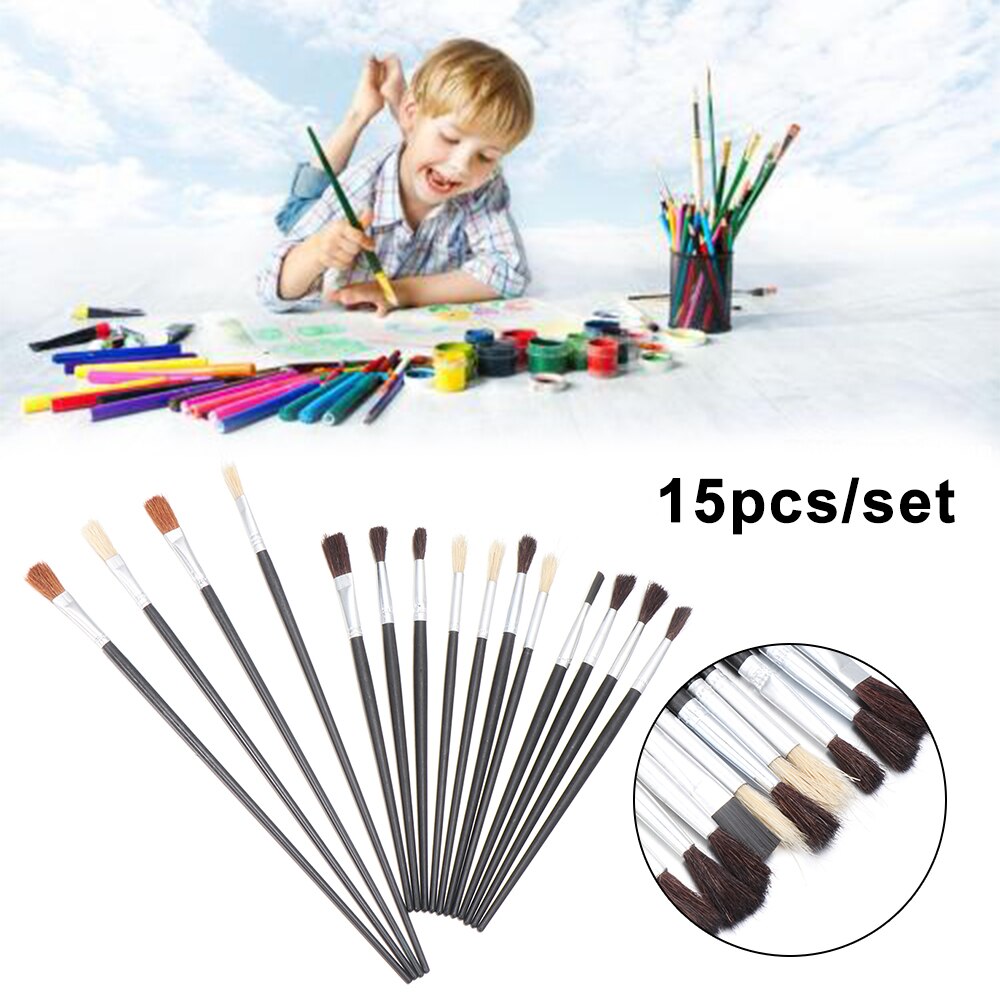 15 stuks/set schilderkwasten klein & groot ronde punt kunst schilderset olie graffiti tekenen kunstenaars creatie doe-het-zelf knutselaccessoires