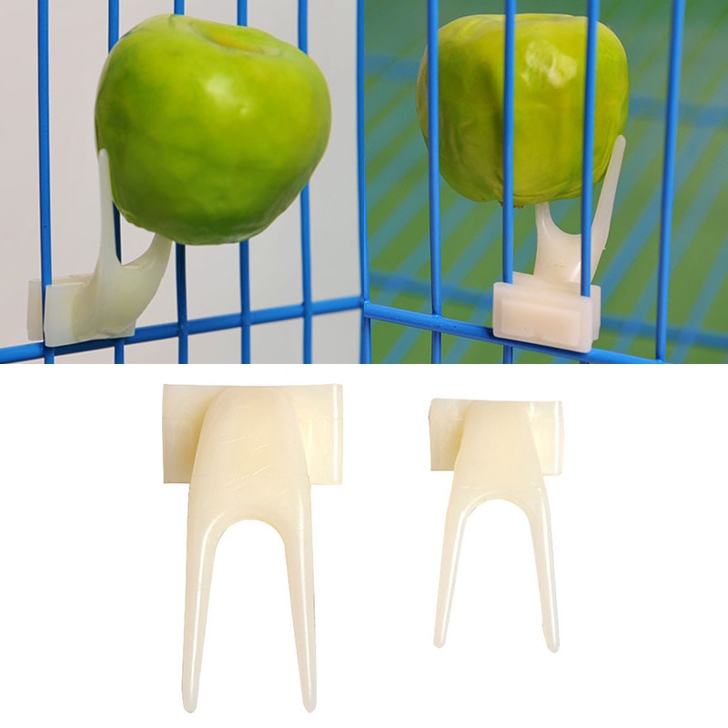 Tenedor de comida para pájaros, loros, fruta, suministros para mascotas en jaula, tenedor de fruta blanco de plástico, soporte de estilo, accesorios para mascotas