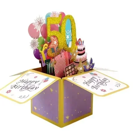 18/30/40/50/60th narodeninové priania, vtipná obálka, 3d vyskakovacie narodeninové priania, farebné kvetinové narodeninové priania: Fialová