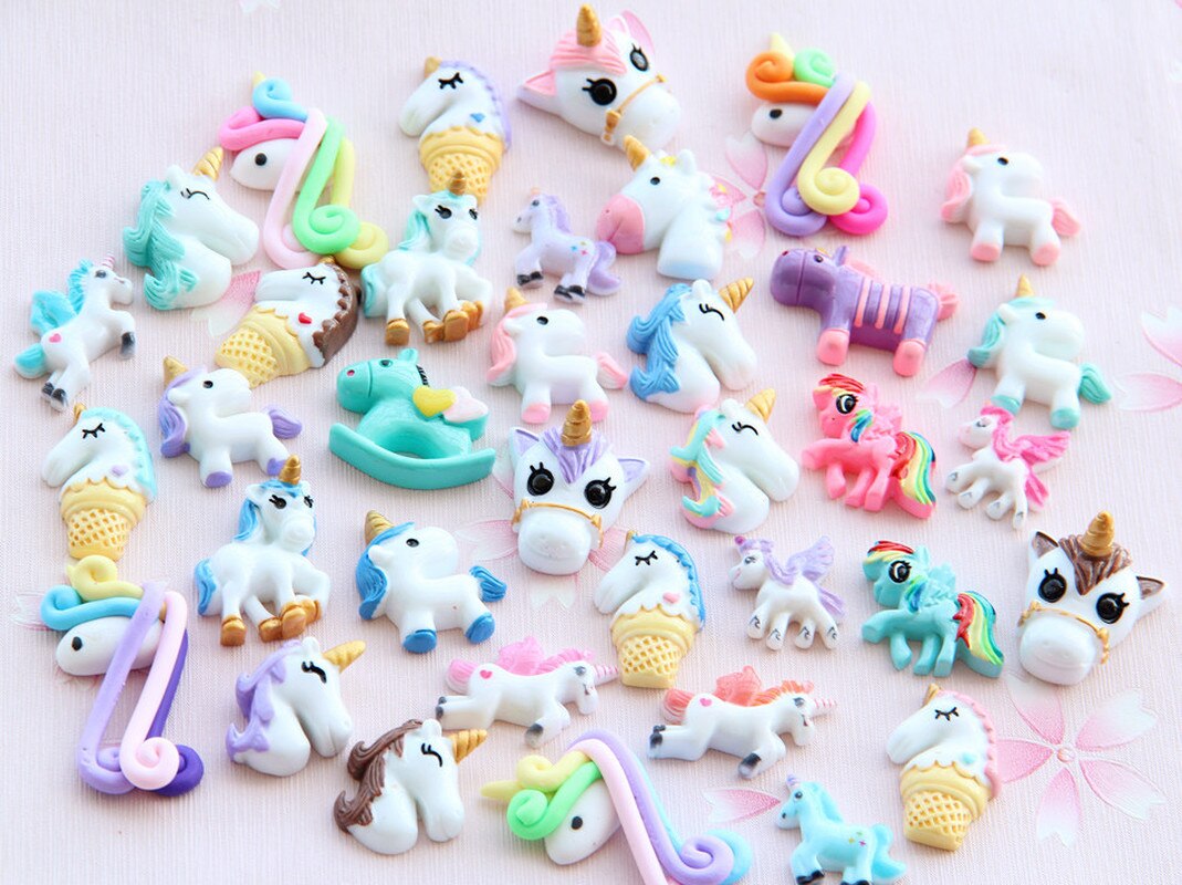 10pcs Unicorn Charms for Slime Filler DIY Ornament Phone Decoration Accessories Resin Charms Mud Clay Slime Supplies Kids Toys