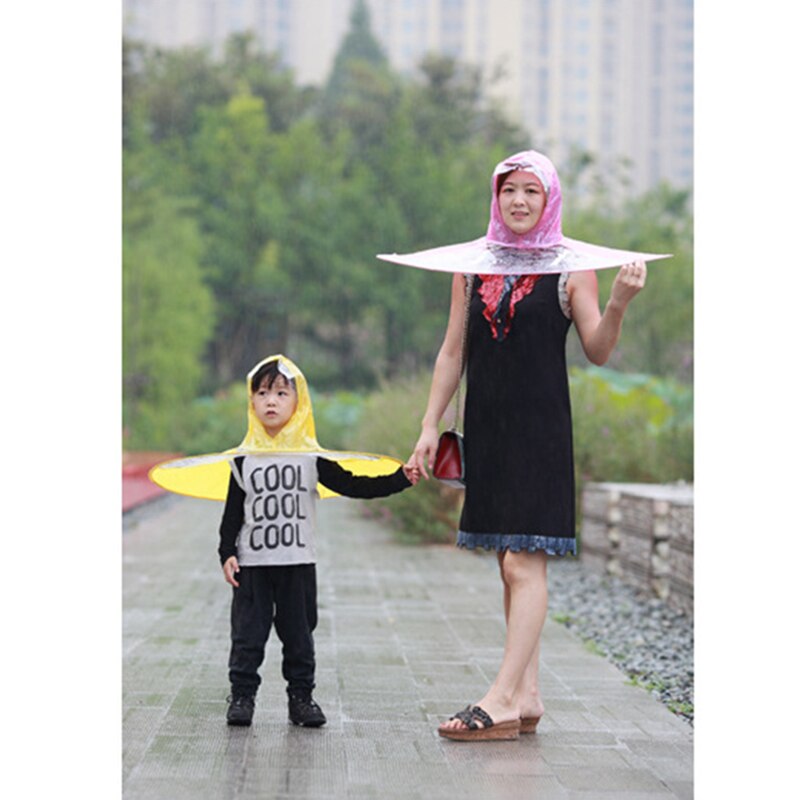 1pc Folding Transparent Umbrella Lightweight Waterproof UFO Rain Hat Kids Transparent Umbrella Flexible Hands Free