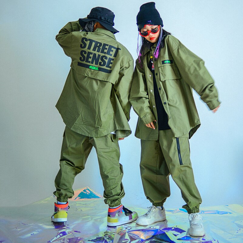 Costume de danse Hip-Hop pour enfants, veste verte, pantalon Hip-Hop, vêtements de danse moderne Jazz Street Dance, tenues de scène, DQS6012,