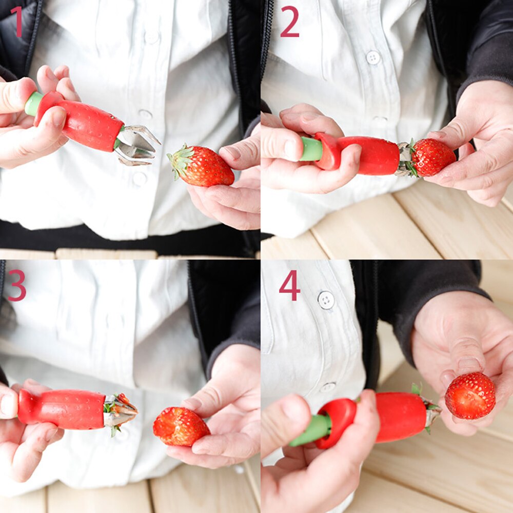 Røde jordbær huller jordbær top bladfjerner gadget tomatstilke frugt kniv stilk fjerner bærbare køkken gadgets