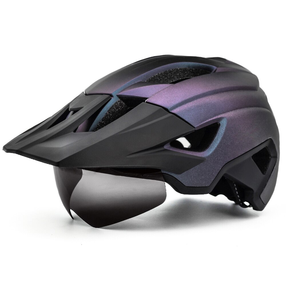 Mtb Helm Fietsen Mannen Vrouwen Rijden Met Achterlicht En Zonneklep Goggles Xc Weg Mountainbike Helmen Met Lens casco Ciclismo: Aurora Violet