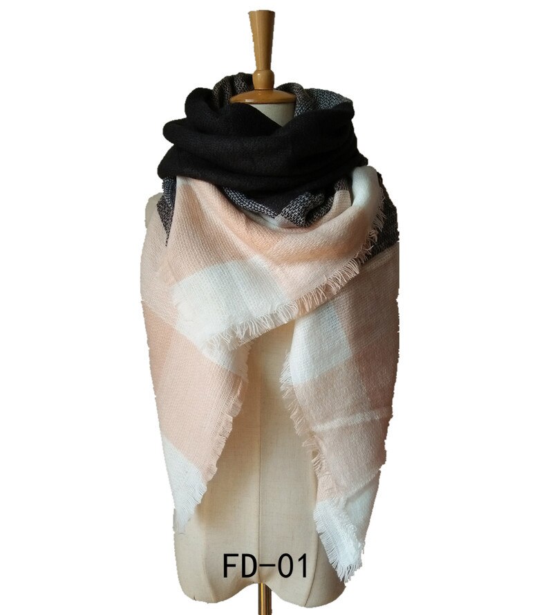 knitted spring winter women triangle scarf plaid warm cashmere scarves shawls luxury brand neck bandana pashmina lady wrap: color 12
