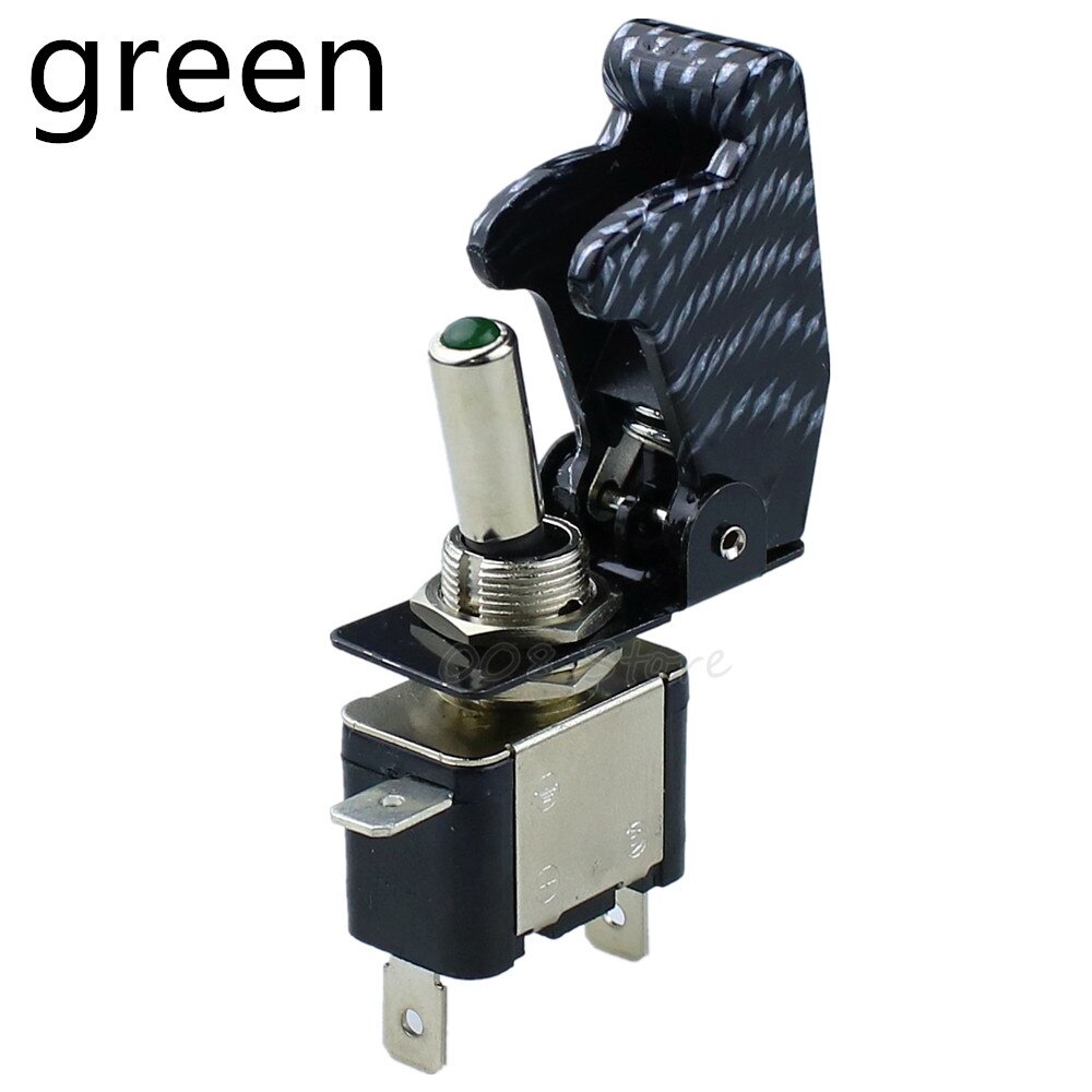 illuminated LED Toggle Switch With Missile Style Flick Cover 12V Car Dash: XW carbom LED GREEN