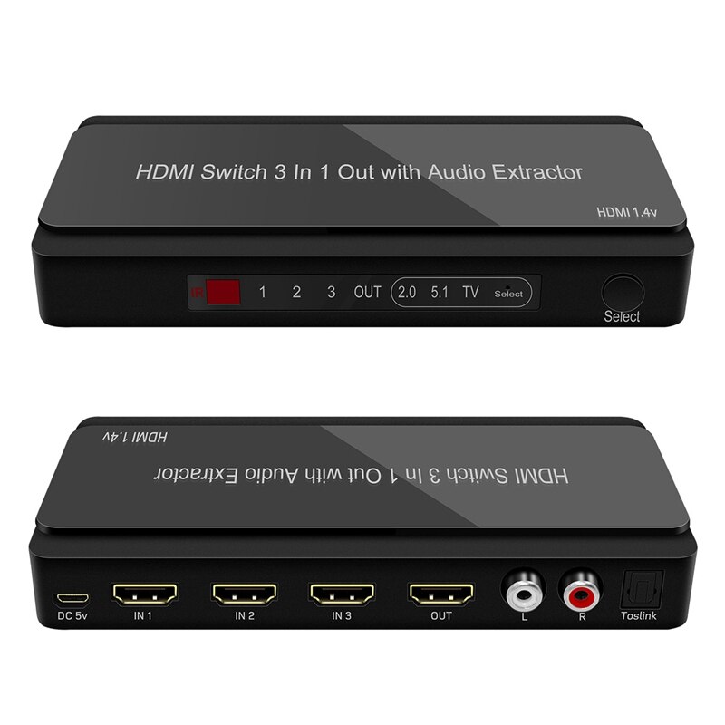 Hdmi-compatibele audio drie-in-één 4k audio splitter hdmi-switcher drie ingangen en één uitgang met audioscheiding