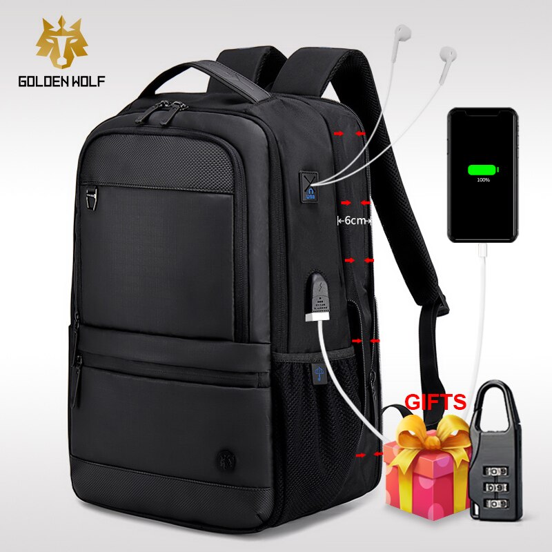 Anti diebstahl Vergrößern Rucksack USB Externe Lade 15,6 Zoll Laptop Rucksack Männer Wasserdicht Schule Rucksack taschen für Teenager: Black