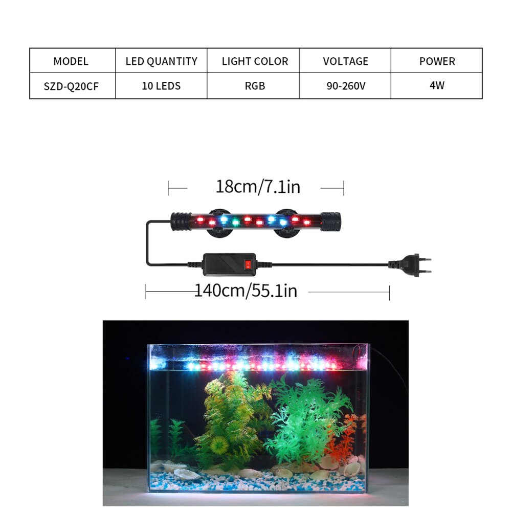 LED Aquarium Light Blue White Light LED Waterproof Fish Tank Clip Underwater Decor Lighting Submersible Lamp Plant Grow Lamp