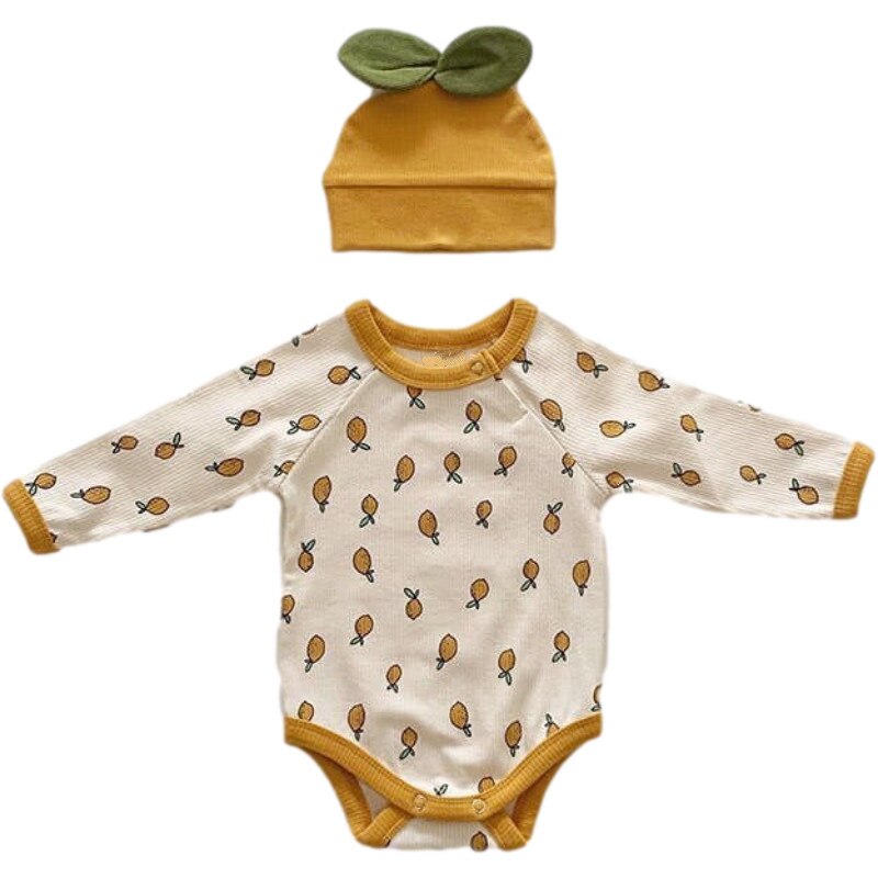 Vêtements -né printemps et automne bébé citron imprimer maison vêtements body bébé fille body: Beige / 9M