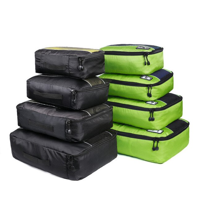 4/8 Pieces Set Packing Cubes Travel Duffle Bag Mesh Packing Organizer Breathable Nylon Men Women Travel Luggage Organizer Set #1: 4 Black 4 Green