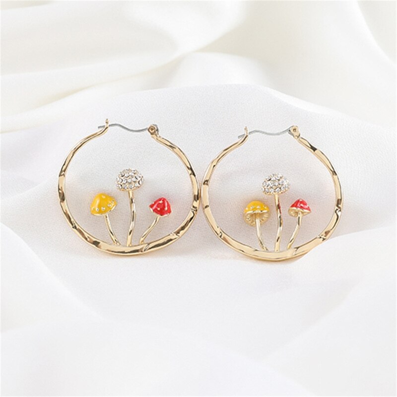 Leuke Paddestoel Oorbellen Paddestoel Hoops Gold Tone Cirkel Earringshoop Oorbellen Enorme Hoops Unieke Paddestoel Sieraden