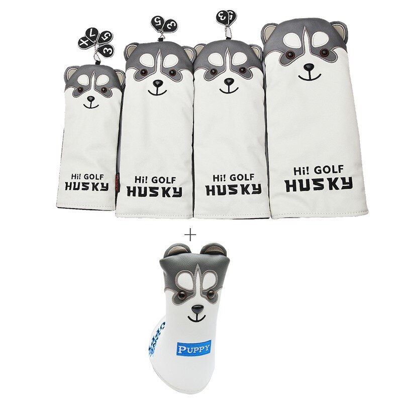 Belle Husky Golf pilote tête couverture Animal de bande dessinée #1 #3 #5 #7 bois PU cuir couvre-chef anti-poussière: Or