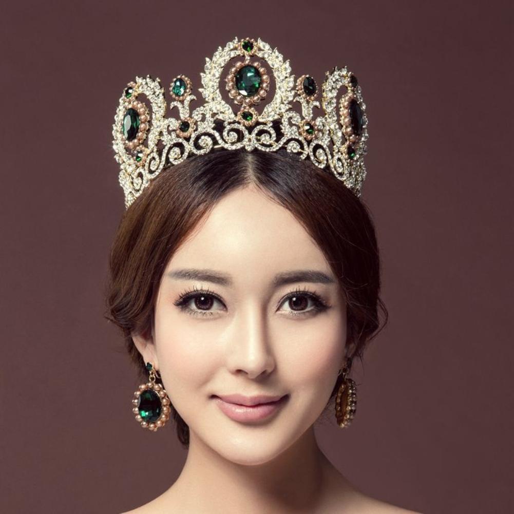 Barokk rhinestone faux perle krone tiara øredobber luksus stil romantisk fest bryllup smykkesett