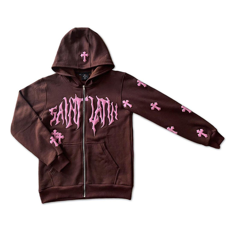 Y2k Men Emo Streetwear Hoodie Zip Up Sweatshirts Fairy Grunge Pullover Oversized Letter cross Goth Jacket Tops Hoodies Clothes: L / Khaki