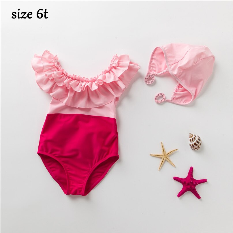 Yndige små piger badetøj sommer dobbelt lotusblade prinsesse badedragt småbørn baby strand tøj 2-6 år: Størrelse 6t