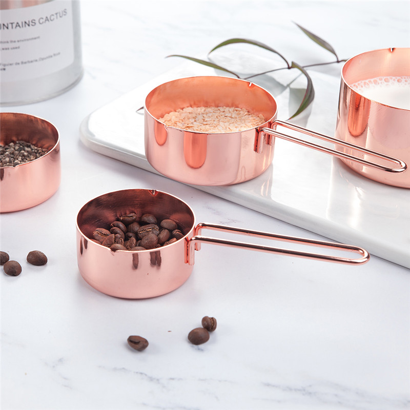 Rose Gold Rvs Maatbekers En Lepels Set Van 8 Gegraveerde Metingen, gieten Tuiten &amp; Gepolijst Voor Bakken