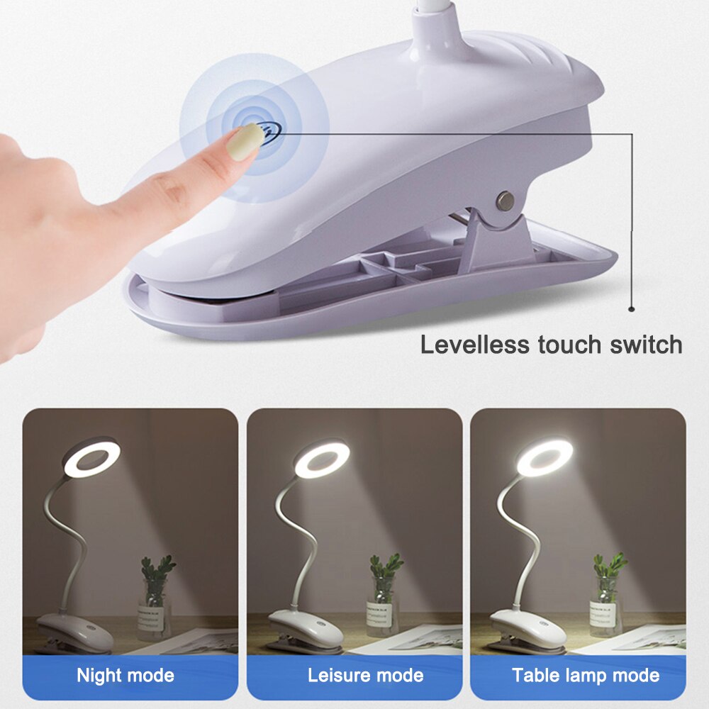 Lámpara de mesa LED interruptor de encendido/apagado 3 modos Clip lámpara de escritorio 7000K ojo protección escritorio luz Dimmer recargable USB Led lámpara de mesa