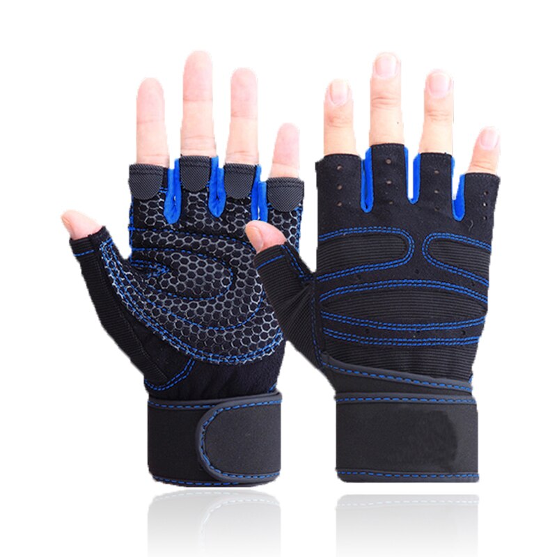 Gewichtheffen Fitness Handschoenen Voor Mannen En Vrouwen Gym Fietsen Yoga Bodybuilding Training Ademende Anti-Slip Half Vinger Handschoenen: Blauw / L
