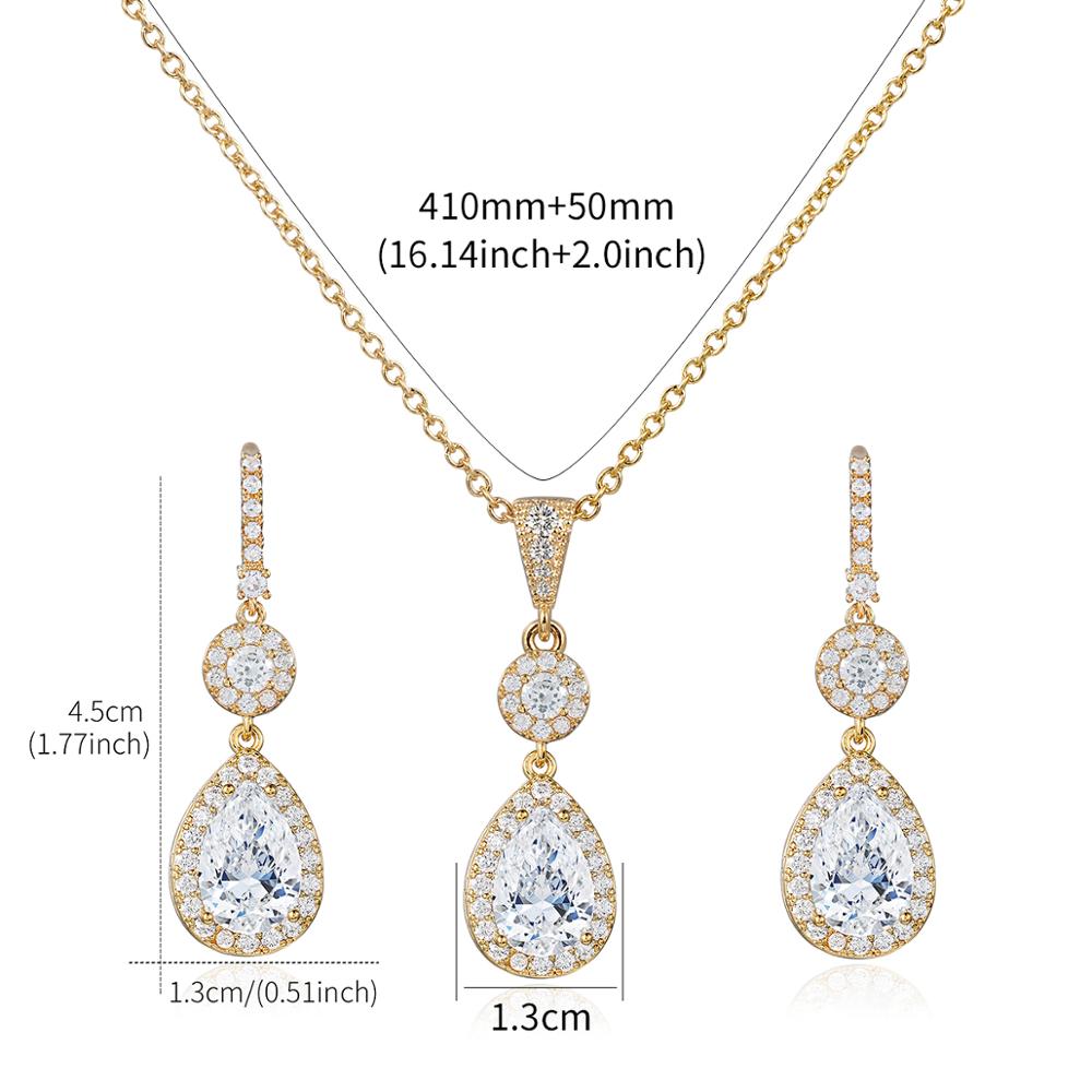 WEIMANJINGDIAN, novedad, exquisito collar y pendientes de cristal de circonia cúbica de lágrima grande, conjunto de joyería nupcial para banquete