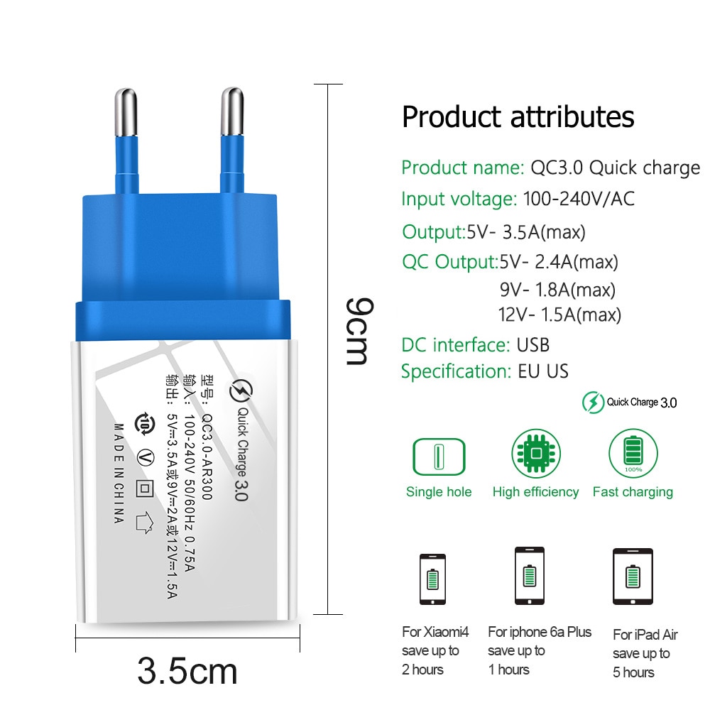 Suhach Quick Charge 3.0 USB Charger QC 3.0 QC Turbo Fast Charging EU Travel Wall Charger For Xiaomi mi 9 Huawei P30 Mobile Phone