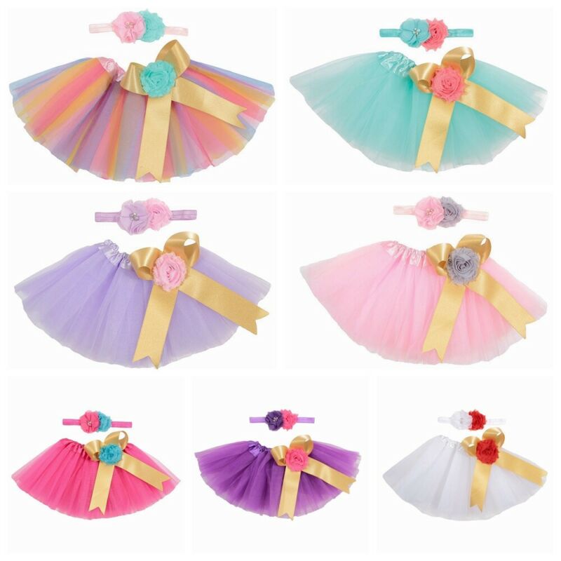 Newborn Toddler Baby Girls Bowknot Tulle Tutu Skirt+Headband Photo Prop Costume Outfits 2Pcs Infant Photography Prop