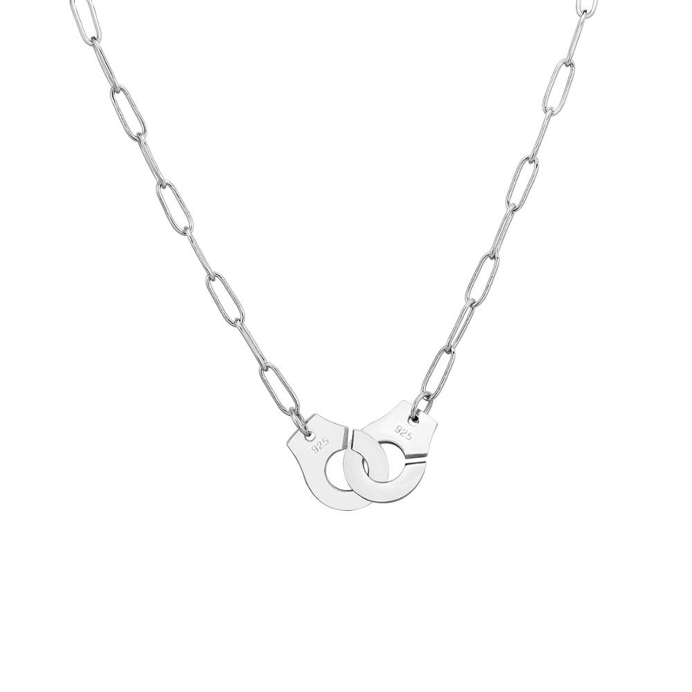 Moonmory S925 ciondolo e collana con manette in argento Sterling per donna collana con manette a catena in argento Menottes bianchi all'ingrosso: Silver