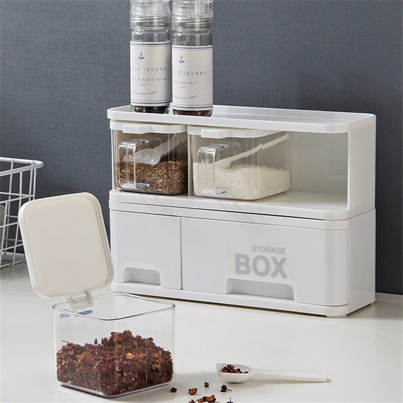 Kitchen Plastic Simplicity Seasoning Salt Box Spice Rack Herbs Spices Storage Container With Handle Condiment Jar Cooking Tools