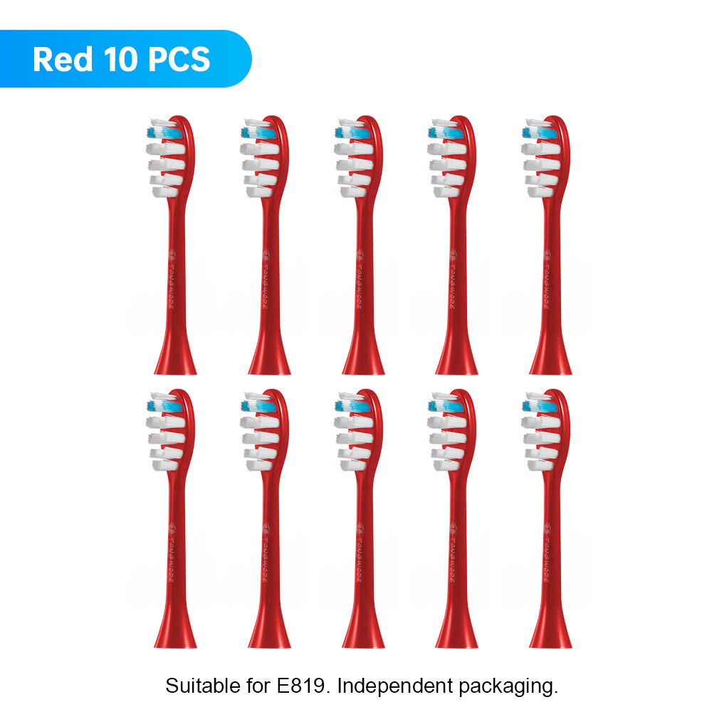 10 Pcs Replacement Brush Heads For E819 E810 EC810 Ultrasonic Electric Toothbrush Soft Bristle Nozzles with Sealed Package: 10PCS Red E819