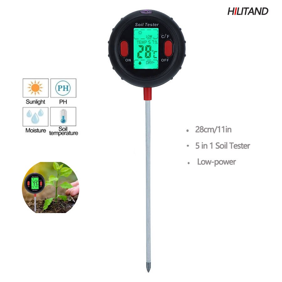 Comprobador de PH del suelo medidor Digital 5 en 1, instrumento de medición de césped, multifuncional, Detector de PH, humedad del suelo, herramienta de Medición de PH