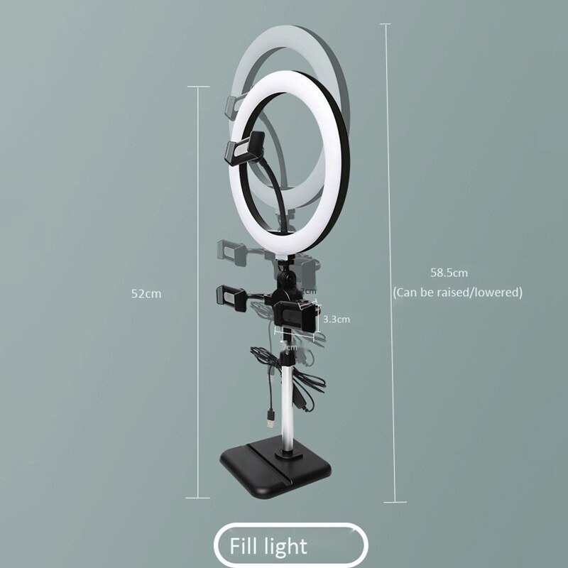 Mobile Phone Live Broadcast Stand Tablet Desktop Three-Position Retractable Holder with 10-Inch Ring Light