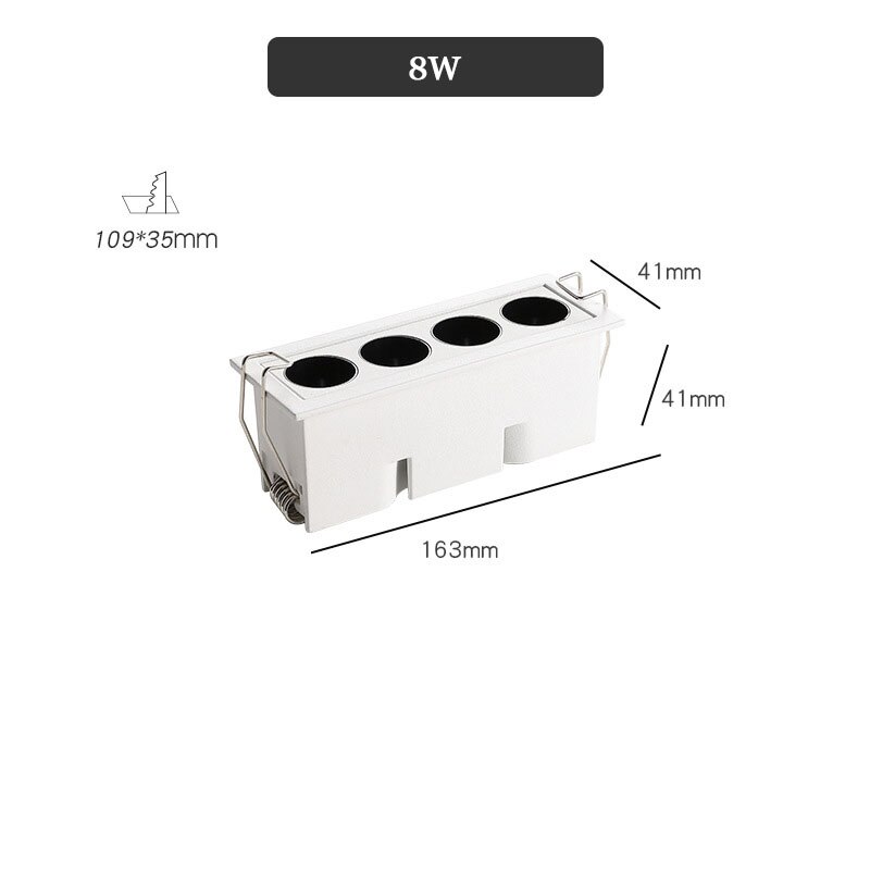 Luz lineal empotrada Led para oficina, dormitorio, sala de exposiciones, foco de línea de rejilla antideslumbrante, luminarias de punto para sala de estar: 8W Four lamp Strip / Cold white