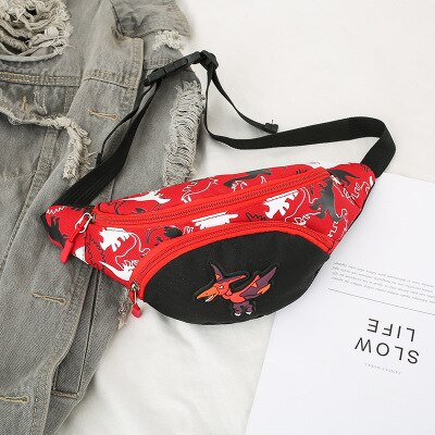 Brand Kids Boys Girls Waist Bag Stylish Cartoon Dinosaur Fanny Pack Purse for Outdoor Activities: Red