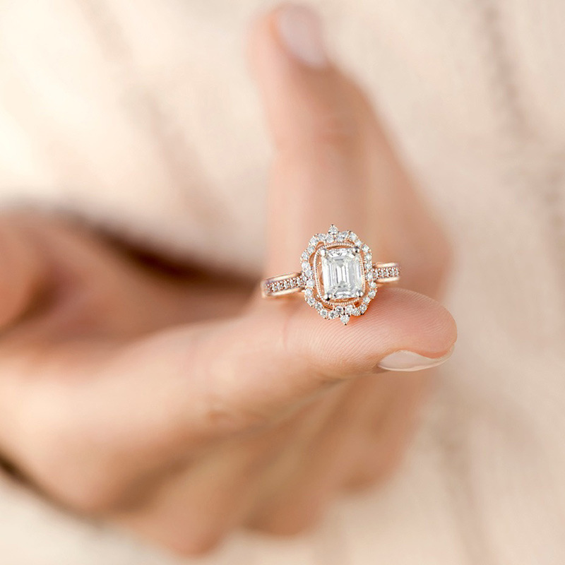 Tisonliz Luxe Vrouwelijke Vierkante Crystal Ringen Rose Goud Kleur Ringen Anniversary Sieraden voor Vrouwen Lady