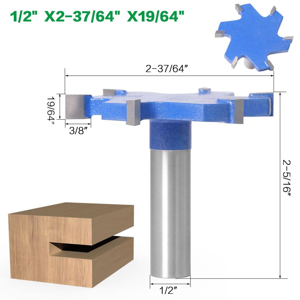 1pc 1/2 "skaft 12mm skaft 6 kant t type slotting kutter trebearbeiding verktøy fresebiter til tre industriell klasse freser: 1 i 2 tommers skaftx 65 x 7.5