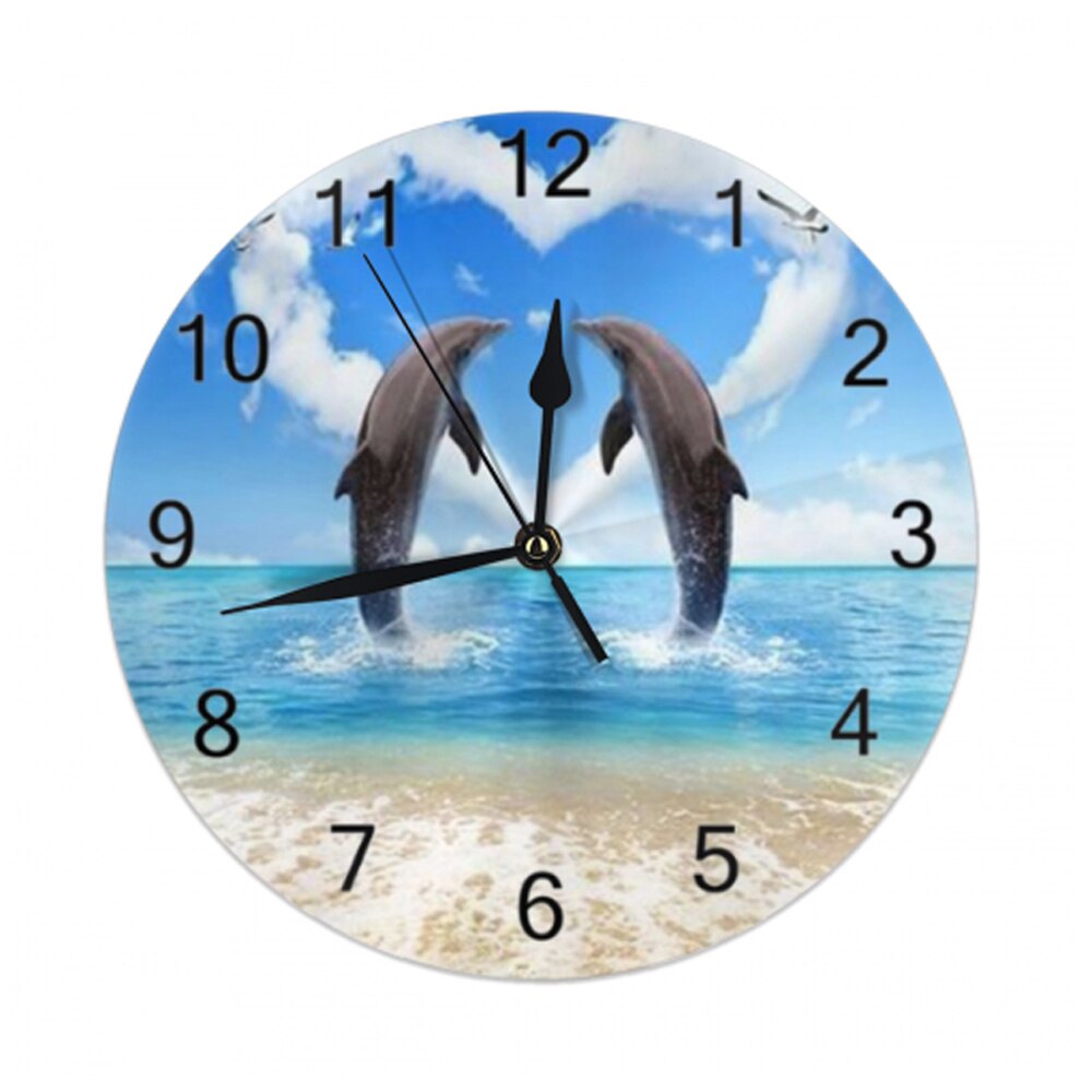 Dolphins Big Round Wall Clocks Decor Numeral Digital Dial Mute Silent Digital Clocks Battery Operated Clocks Living Room Wall: SZA1885