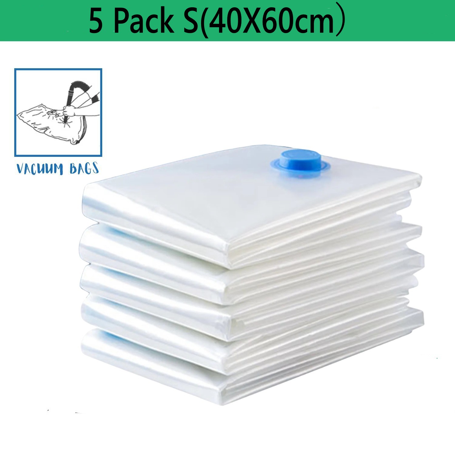 5-pack vacuümopbergzakken, ruimtebesparende zakken compressie voor dekbedden en dekens, sealer kleding reisverpakking organisator: Zilver