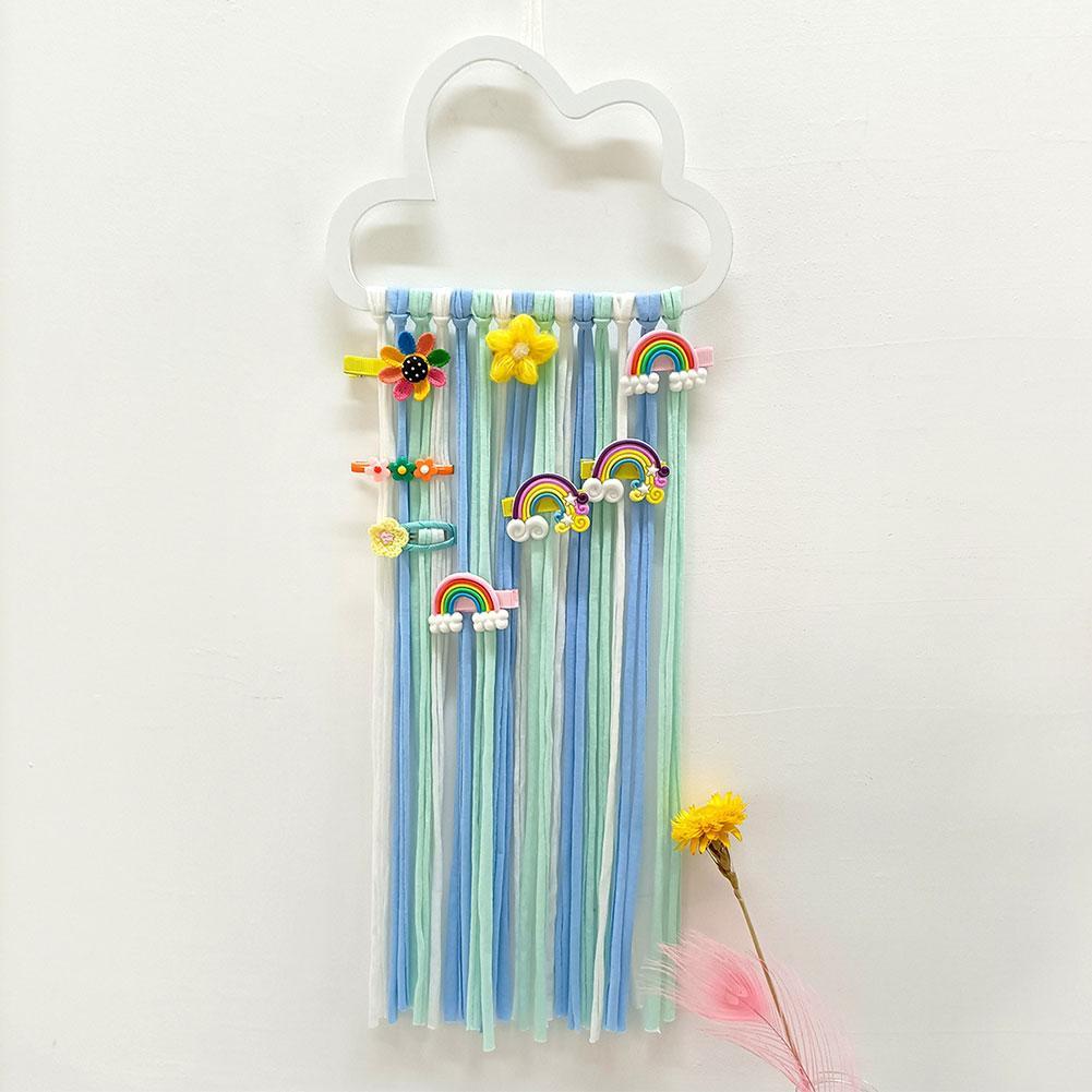 Clouds Rainbow Wall Hanging Decor Storage Belt For Girls Hair Clips Barrette Hairband Hanging Organizer Strip Holder Ornament