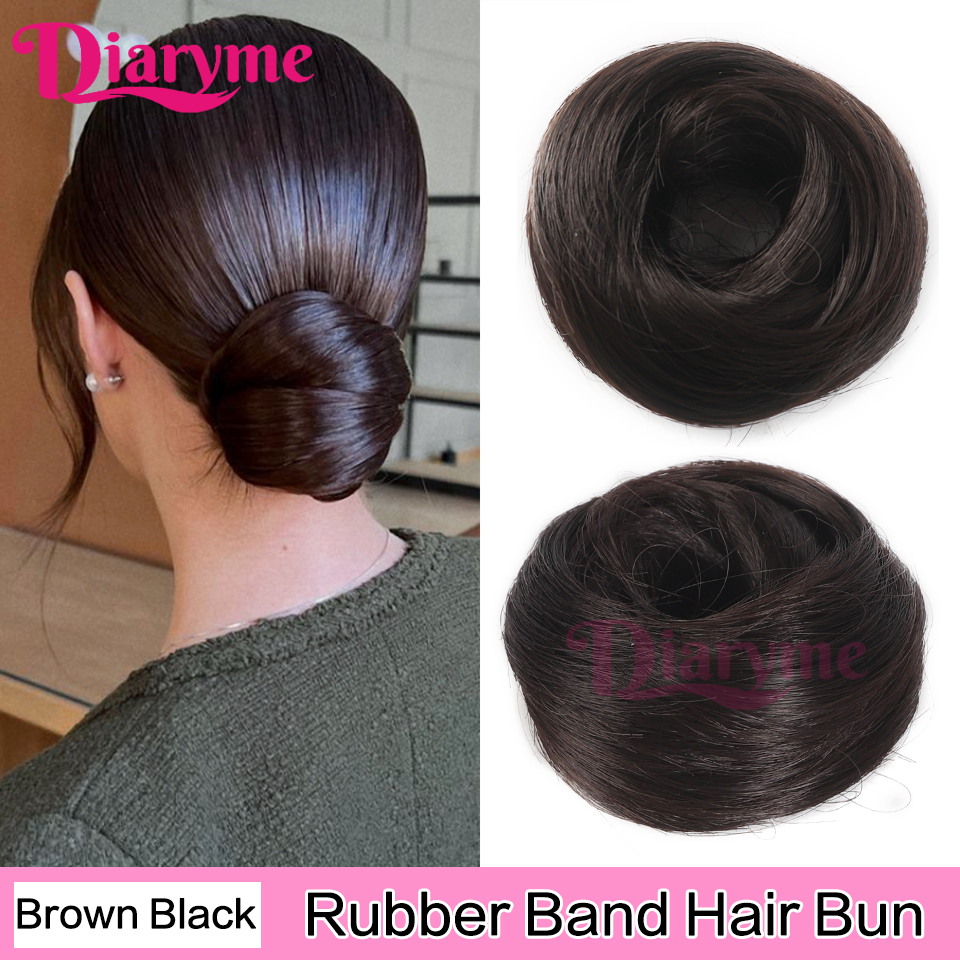 Cabelo sintético coque mulher em linha reta updo laço de cabelo elástico de borracha chignon extensões de cabelo faixas de cabelo natural fo: 1B/27HL