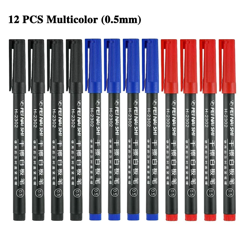12Pcs Erasable Whiteboard Pen 0.5/1.0mm Fine Point Black/Blue/Red Ink Blackboard Marker School Office Art Writing Stationery: green