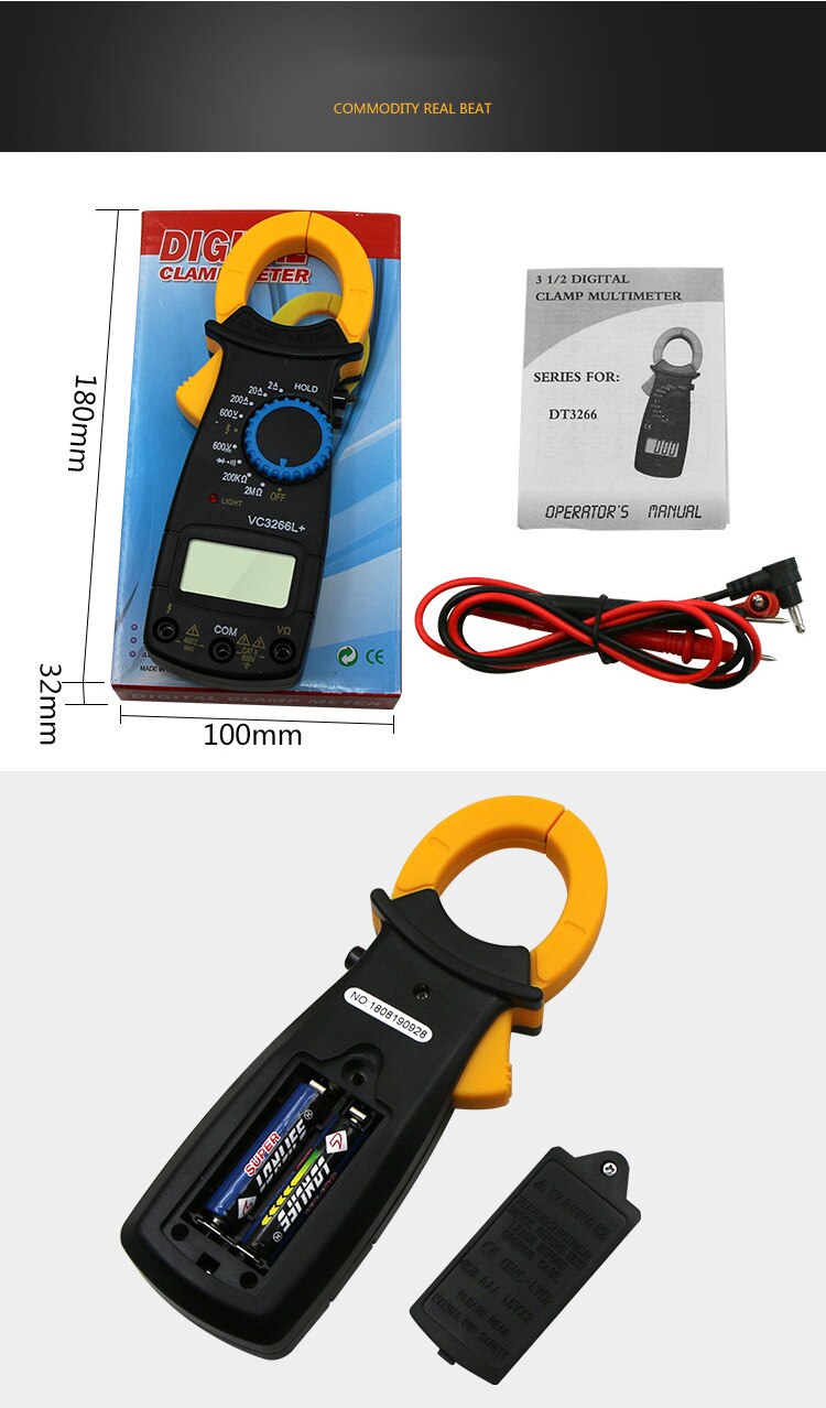 VC3266L LCD Digital Clamp Multimeter AC DC Volt Voltage Amp Ohm Electronic Tester Meter Live Wire Identification DT6