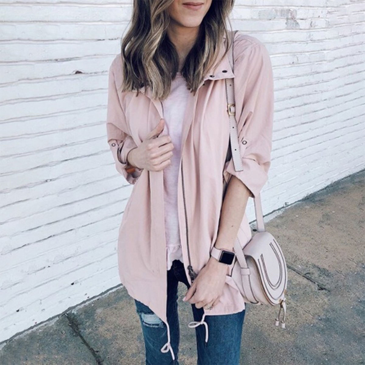 Spring Autumn Rain Coats and Jackets Women Sportswear Solid Hooded Windproof Loose Outdoor Jacket Windbreaker Female: Pink / L
