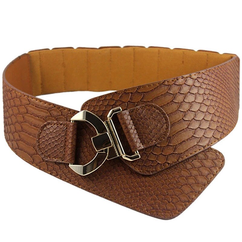 Elastische Vrouwen Brede Riem Mode Cinch Riem Buikband Geschikt Voor Jurk Jas Metalen Litchi Patroon Brede Taille Riemen