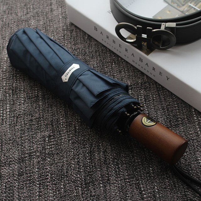 Parachase Automatische Regenschirm Männer Business 10 Rippen Holz Griff Golf Sonnenschirme Winddicht Anti UV Sonnenschirm Feine Regenschirm UPF50 +: Navy Blue