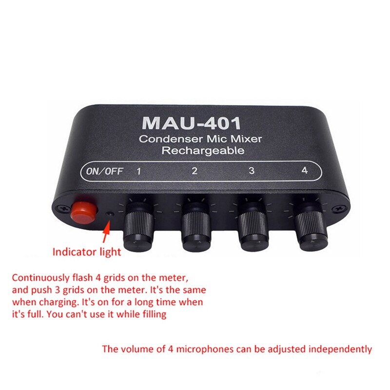 Mini Audio Mixer Condenser Microphone Mixer Four-In-One Microphone Amplifier for Computer Mobile Phone Live Sound Card